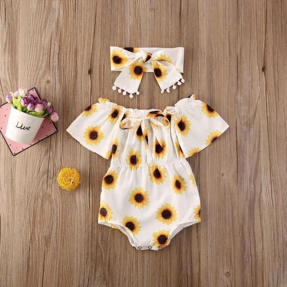 12-18m Sunflower romper with a matching headband!